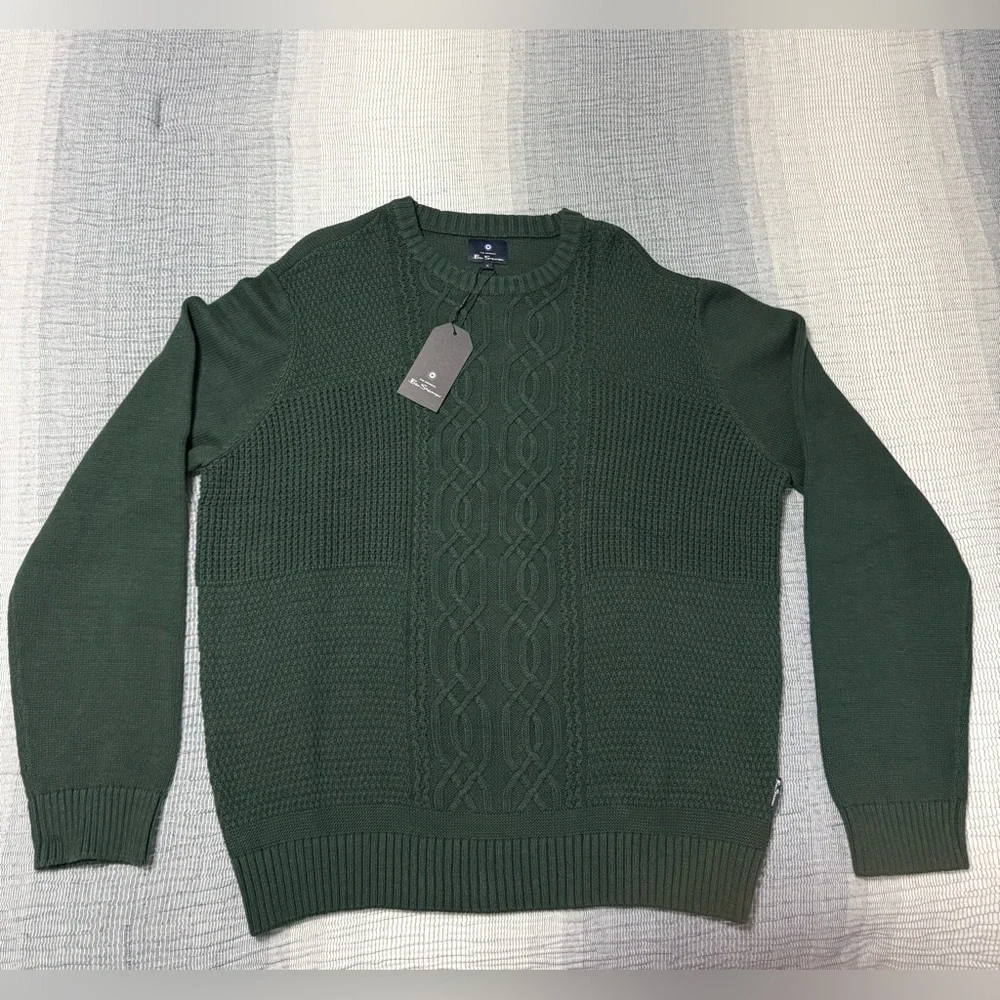 Ben Sherman Sweater‎ Men XL Green/Spruce 100% Cotton Crew Neck Preppy Minimalist